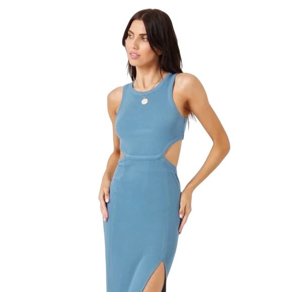NWT! L*Space Charli Micro Ribbed Cut Out Dress in Offshore - Size Medium - Picture 4 of 14